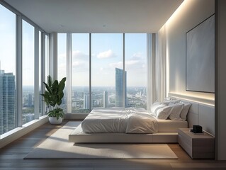 Fototapeta premium Modern Bedroom Suite City View Luxury Apartment