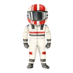 Naklejka premium Cute Astronaut Watercolor Illustration Space Suit Cosmonaut Galaxy Red Helmet Childre