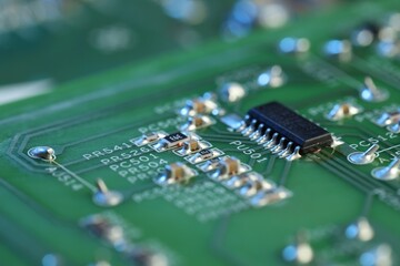 Computer circuit board, macro view. Electronic engineering