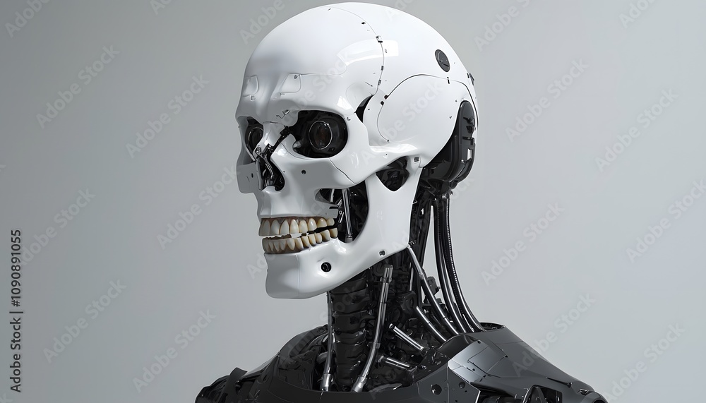 Poster robotic skull futuristic cyborg head ai android artificial intelligence technology