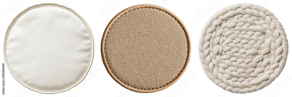 Aufkleber set of three round objects with different textures and colors isolated on transparent or white backg