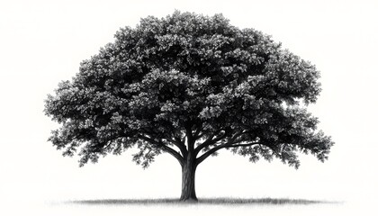 Fototapeta premium Majestic Oak Tree Black and White Nature Botany Illustration Isolated Drawing Penci