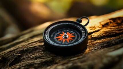 Compass on a tree trunk