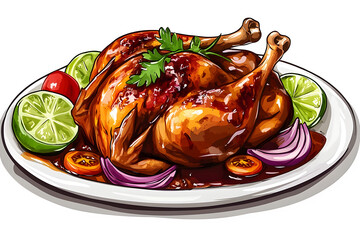 A turkey prepared to celebrate Christmas and new year. transparent background.