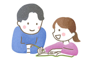 自宅学習をする親子