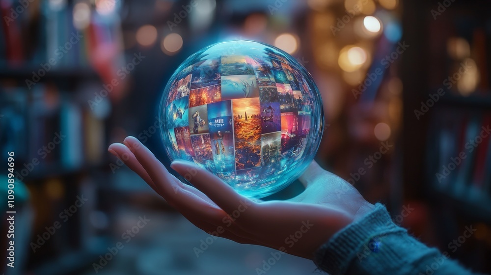 Poster a visualization of ai personalization featuring a holographic sphere filled with tailored options li