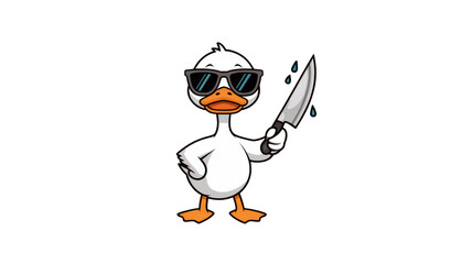 Fototapeta premium Cool Cartoon Duck with Sunglasses and Knife Transparent PNG Generative aI 
