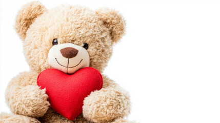Obraz premium Cute teddy bear holding a red heart in a cozy setting