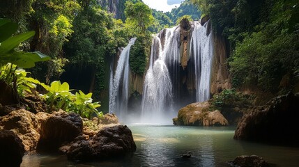 A bowl of pho with rice noodles, beef, bean sprouts, and fresh herbs, served with lime wedges and chili sauce