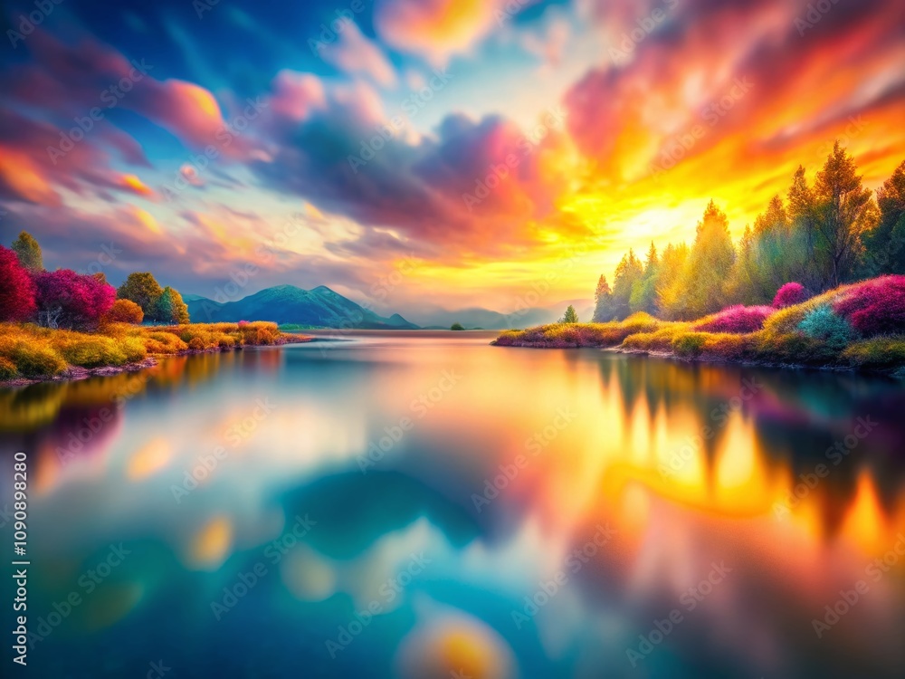 Poster serene and colorful abstract artwork with tilt-shift photography effect for a calming atmosphere in 