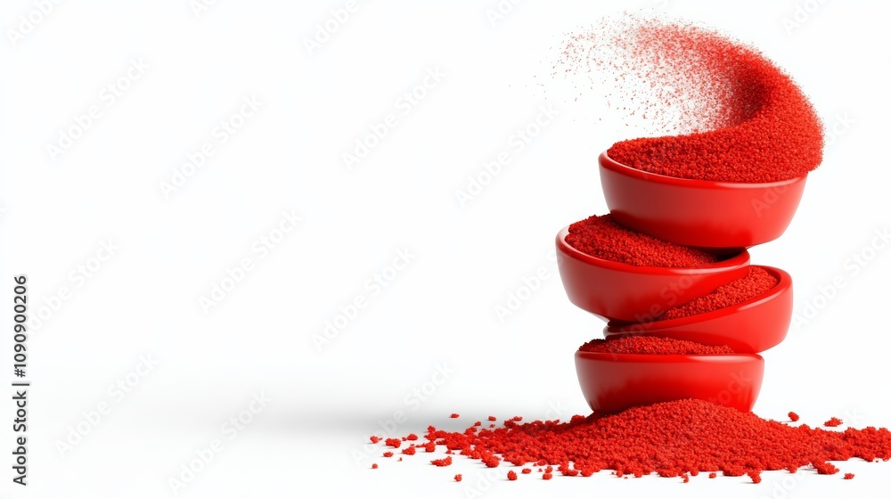 Poster a stack of three red bowls is placed on top of each other, with a white background. the bowls are of