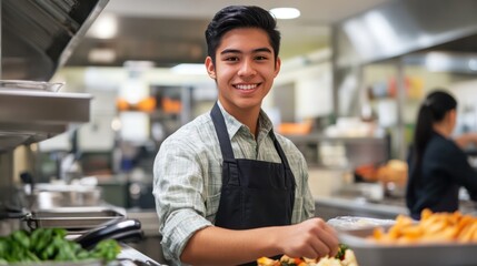 High school student working, involved in food service or retail roles, gaining hands-on experience.
