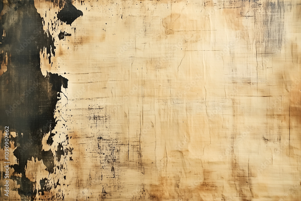 Poster close-up display of an ancient papyrus scroll revealing intricate textures and patterns from history