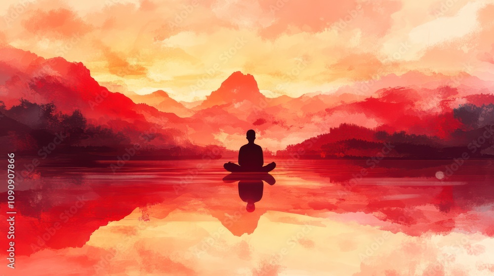 Poster meditation without distractions, creating harmony and balance in serene environments, illustrations.