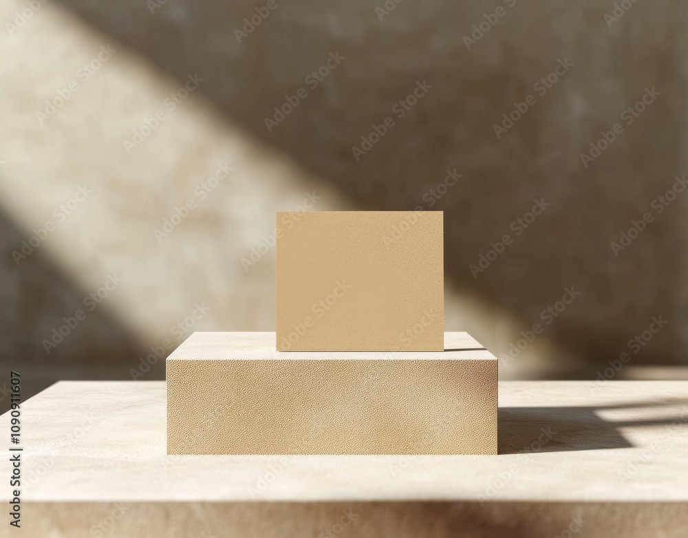 Poster 3d rendering of a business card mockup on a table. the material is brown cardboard with a simple bac