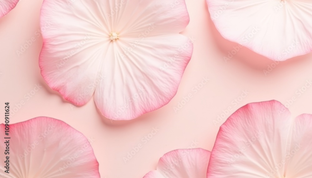 Poster Seamless pattern of delicate rose petals in pale pink with soft edges on a minimal background