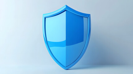 A 3D protection concept with a shield on a white background. Blue shield icon