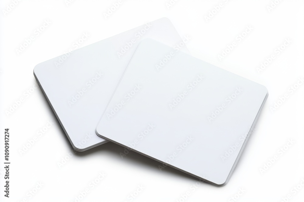 Poster two white squares with a white background. the squares are white and have a silver border. the squar