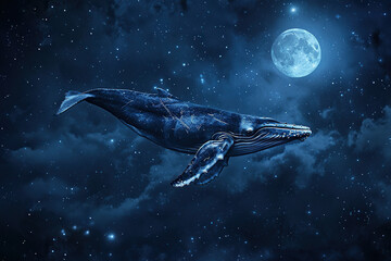 Fototapeta premium Fantastically beautiful majestic huge whale in blue ocean