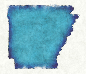 Obraz premium Arkansas USA map with drawn lines and blue watercolor illustration