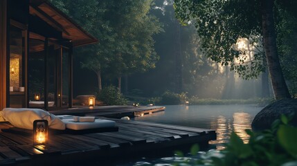 Fototapeta premium Retreat without phones, a serene getaway focused on mindfulness and community without distractions.
