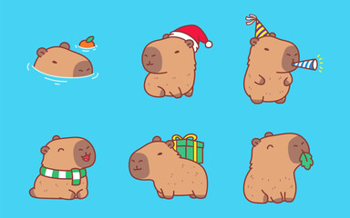 Cute and adorable capybara character cartoon happy
