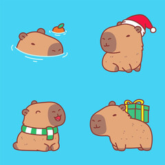 Cute and adorable capybara character cartoon happy
