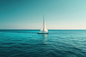 Fototapeta premium Sailboat gliding peacefully across calm turquoise waters on a sunny day