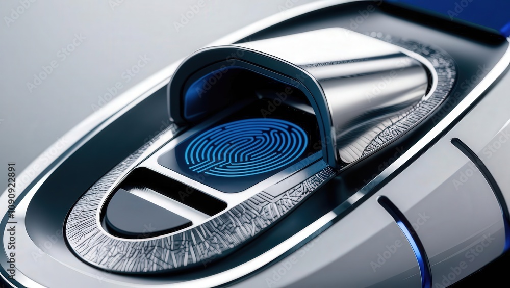 Poster a sleek, modern device featuring a fingerprint scanner, emphasizing advanced technology and security
