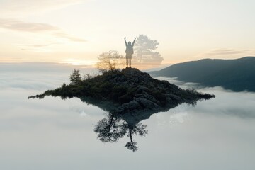 Triumph symbol, silhouette with clenched fist raised, representing universal sign of victory, empowerment, achievement, capturing the essence of personal, collective triumph in bold, striking form.