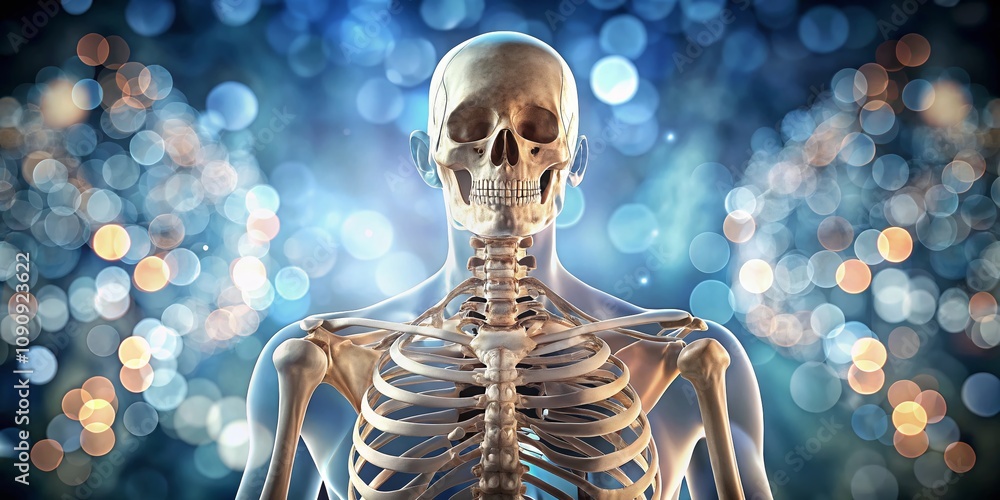 Poster stunning x-ray image of human skeleton with bokeh effect highlighting bone structure and anatomy for