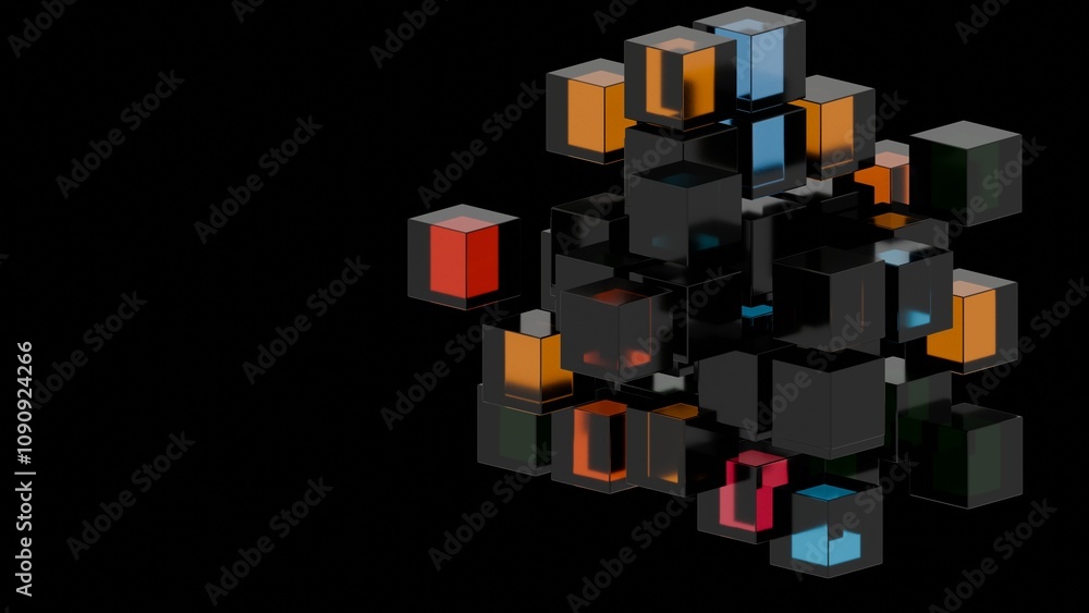 Poster Colorful Transparent Blocks in Abstract Composition
