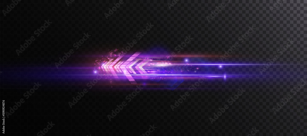 Fototapete light effect of technological high-speed movement of the arrow of light speed bright glow on transpa