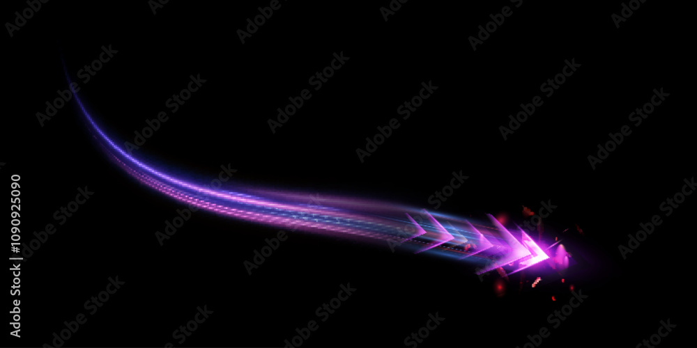 Aufkleber light effect of technological high-speed movement of the arrow of light speed bright glow on transpa