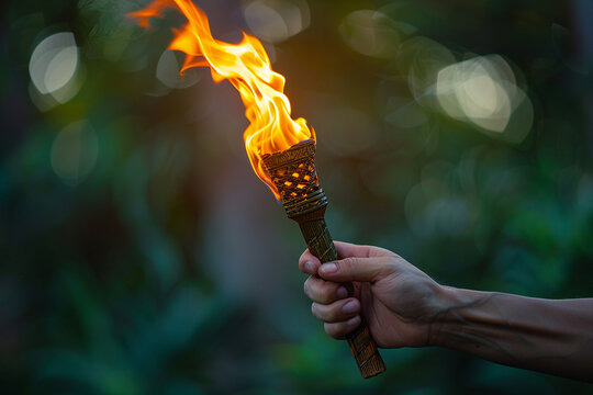 Created with generative AI picture of hand hold object with burning flame