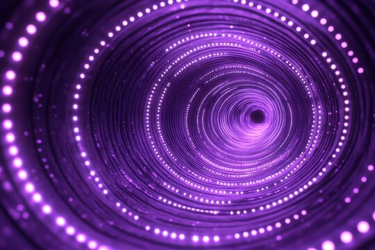Visual representation of a swirling purple vortex with glowing lights in a dynamic tunnel