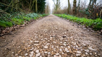Obraz premium A gravel path lined by trees in a natural setting.