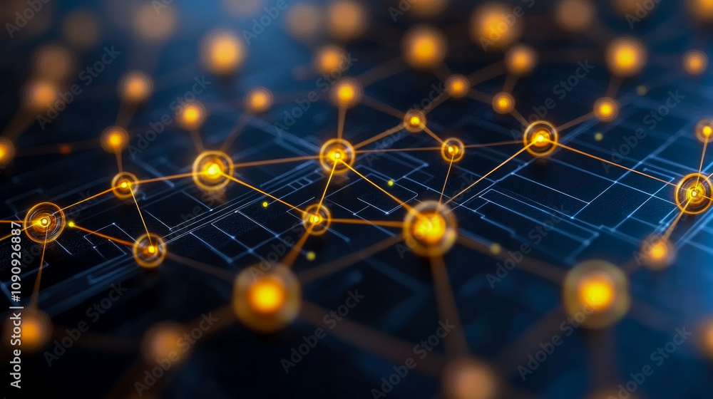 Poster a vibrant network of interconnected nodes illustrates a digital infrastructure, showcasing data flow