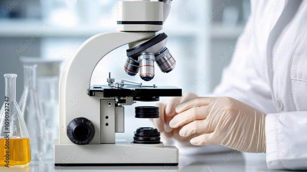 Aufkleber scientists with focused hands using microscope for meticulous research and analysis in a laboratory 