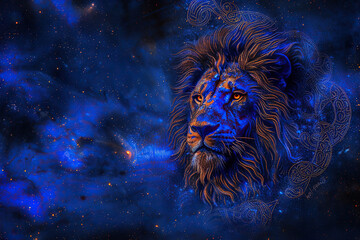 Astrological composition with concept of Leo zodiac sign symbol