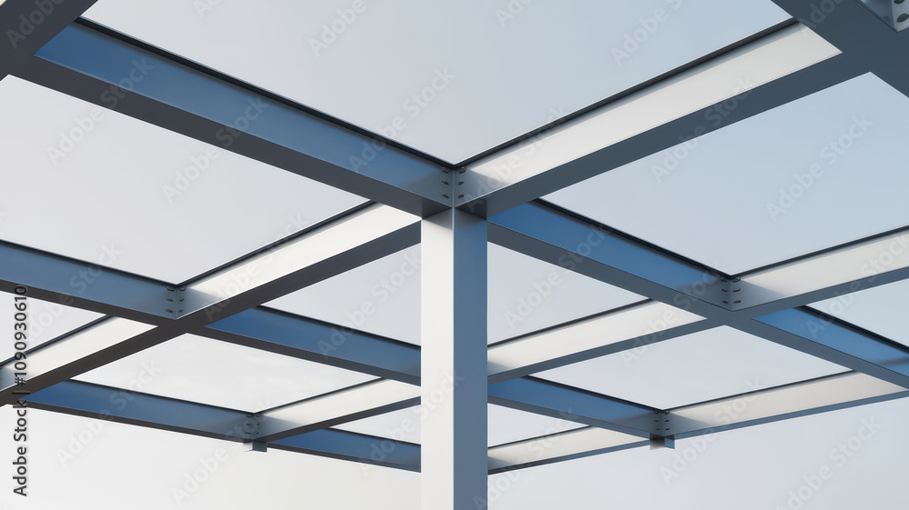 Poster modern 3d render of steel structure featuring beams and columns, showcasing sleek design with clear 