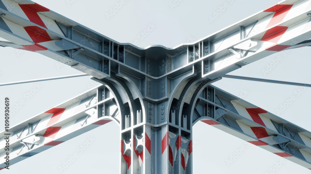 Poster detailed view of steel structure showcasing intricate design and vibrant colors, emphasizing strengt