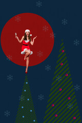 Composite 3D photo collage design trend sketch of christmas season december happy holiday young...