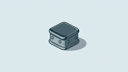 small metal square box with rounded edges and visible screws, set against light background. This illustration captures minimalist design, showcasing boxs sleek and modern appearance