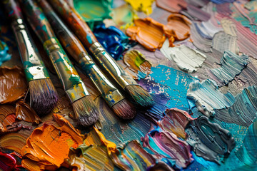 Obraz premium Generative AI image of talented artist passionately painting with vibrant colors on a large canvas in an art studio