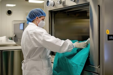 Pet clinic staff sanitizes medical equipment, ensuring a clean and sterile environment