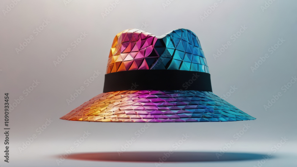 Aufkleber vibrant geometric hat floats gracefully in digital space, showcasing stunning array of colors and pa