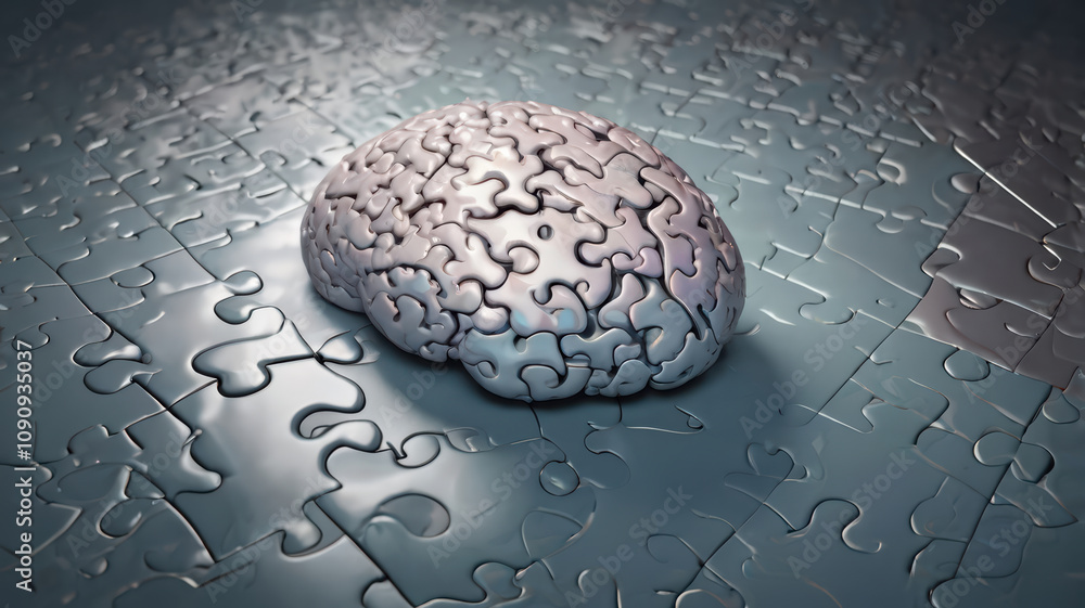 Poster 3d abstract representation of brain made of puzzle pieces, symbolizing complex thought processes and