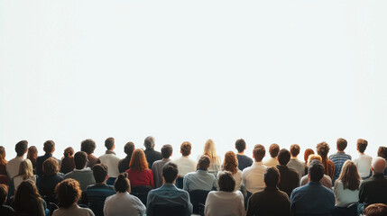 Obraz premium A diverse audience gathered beneath a bright light, attentively focused on a central point, suggesting collective engagement in a presentation or performance.