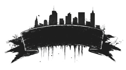 Abstract black and white brushstroke on a transparent background. The smear has uneven edges and narrowing at the edges, as if it was made with a brush or sponge. 